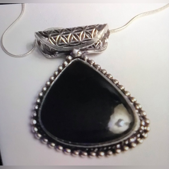 Black Onyx 925 Sterling Silver Necklace - Picture 1 of 2